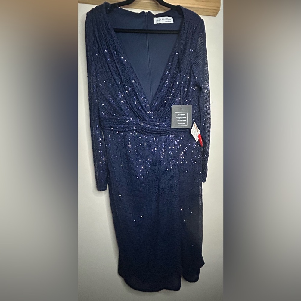 NWT MAC DUGGAL LONG SLEEVE SEQUINED MIDI DRESS SIZE 14 see note
